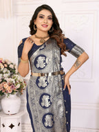 Anaita Navy Blue Banarasi Silk With Beautiful Gala Weaving Saree With Blouse | Grocsy