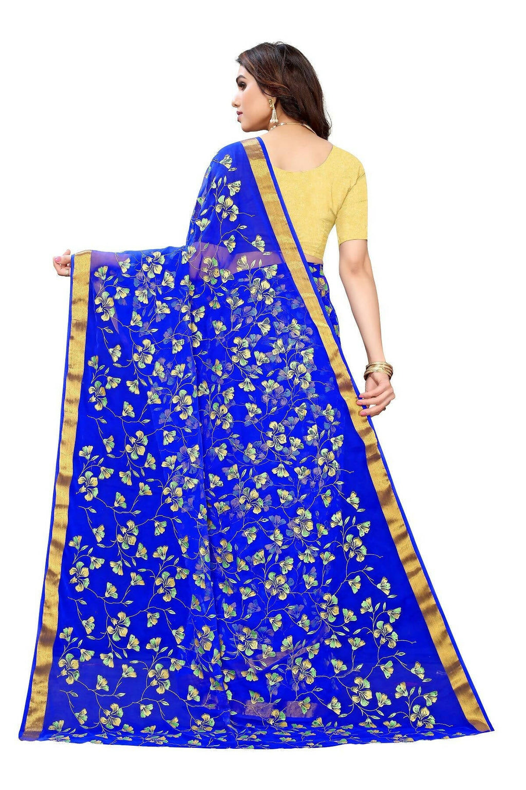 Vamika Blue Printed Chiffon Saree (UJALA BLUE) | Grocsy