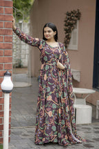 Jyoti Fashion Women's Coffee Faux Georgette Floral Digital Printed Anarkali Dress with Dupatta | Grocsy