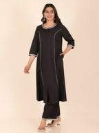 Aramya A-line Linen Cotton Solid Women's Kurta - Black | Grocsy