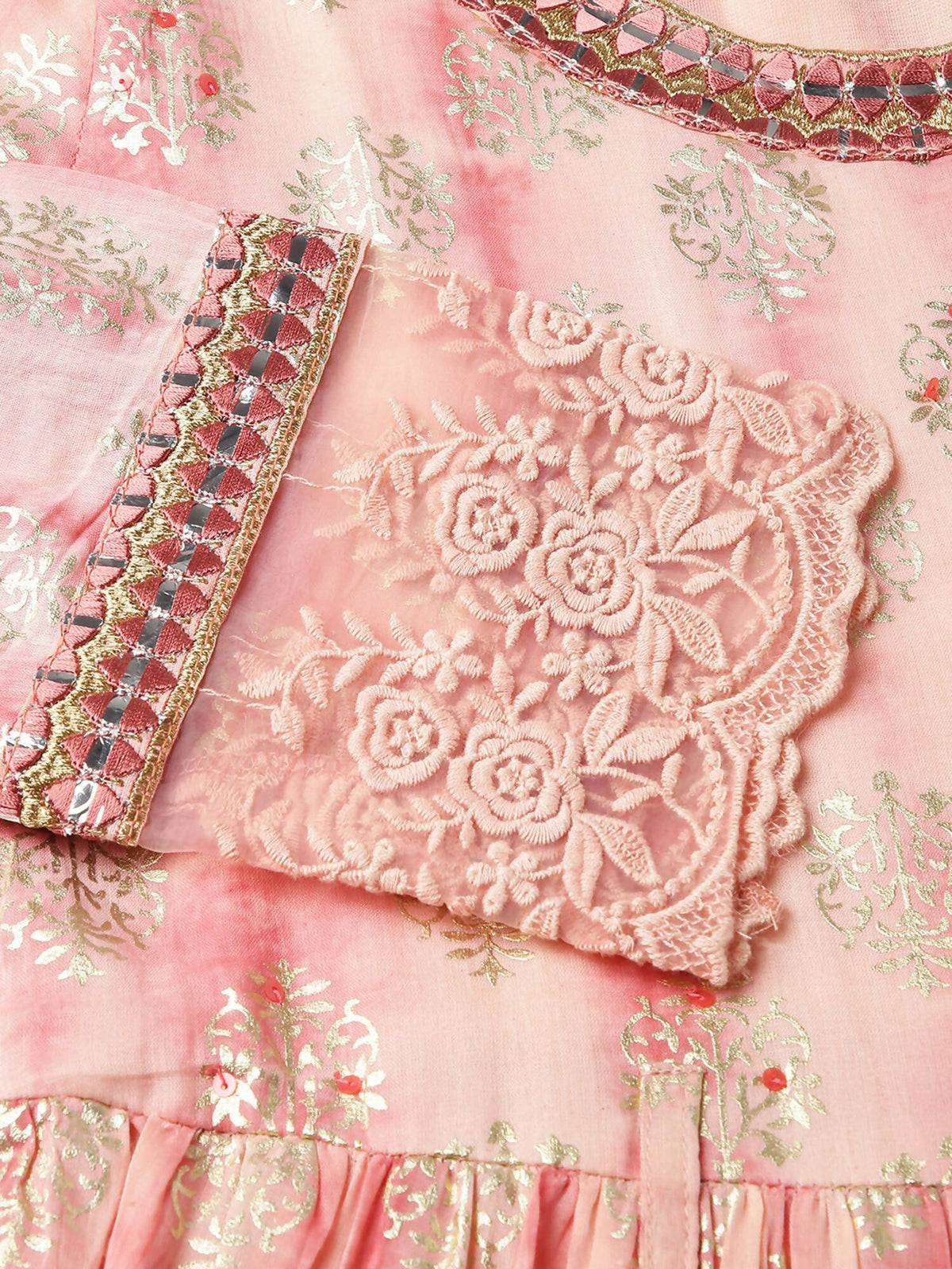 Peach Cotton Paisley Printed Fit & Flare Dress - Yukti | Grocsy