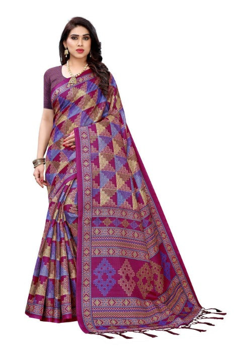 Vamika Multicolor Kalamkari Print With Jhalar Khadi Silk Saree (TANISHA WINE) | Grocsy