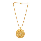 Nuyug 18K Gold-Plated Pearl Embellished Minimal Chain Textured Surface Floral Pendant Necklace | Grocsy