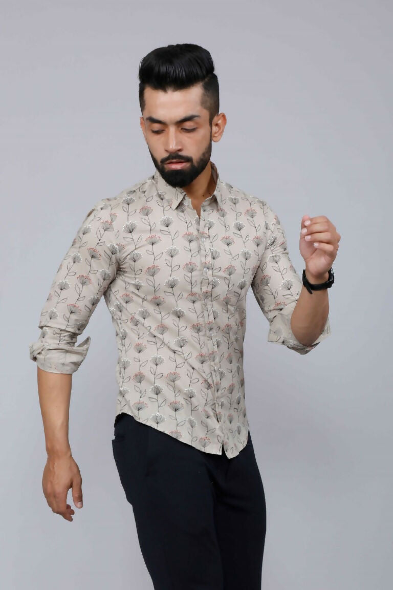 Miravan Men's Beige Comfort Floral Printed Casual Shirt | Grocsy