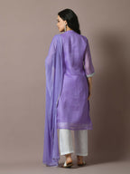 Myshka Women's Lavender Printed Kota Straight Party Kurta Set With Dupatta | Grocsy