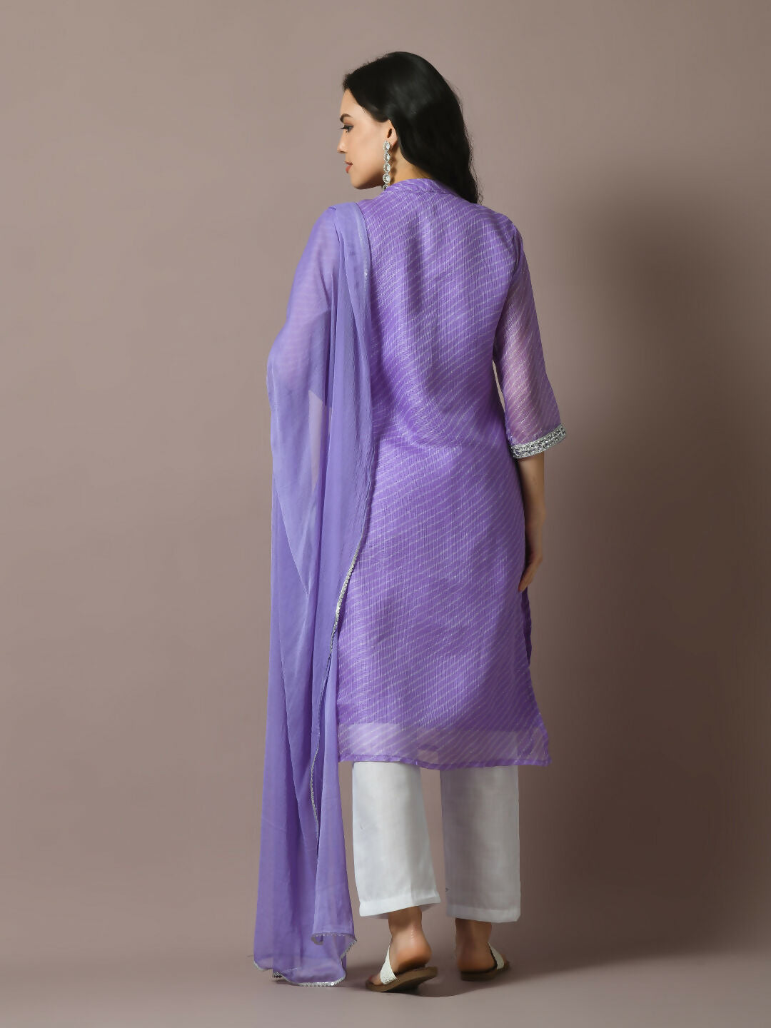 Myshka Women's Lavender Printed Kota Straight Party Kurta Set With Dupatta | Grocsy