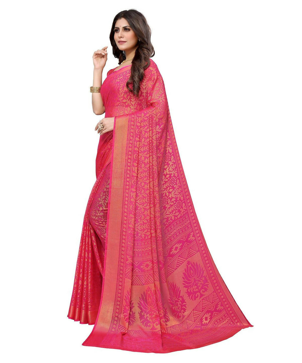Vamika Pink Chiffon Brasso Bollywood Style Woven Saree (AARADHYA PINK) | Grocsy