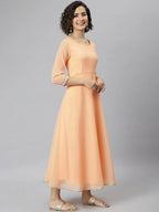 Janasya Women Peach-Coloured Flared Sleeves Georgette Anarkali Kurta | Grocsy