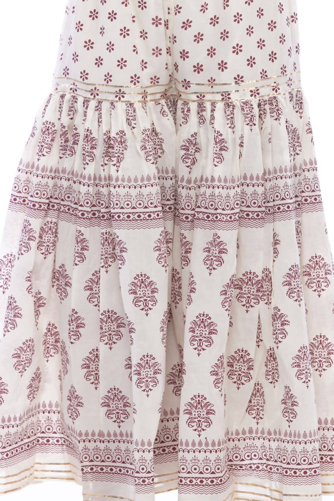 Mominos Fashion Cotton Block Print With Lace Work Off White Magenta Color Prints Palazzo | Grocsy