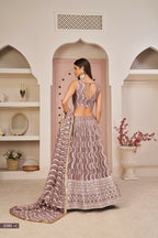 Eilara Mesmerizing Onion Pink Butterfly Net White Cotton Thread Zari Sandwich Sequence Work Lehenga Choli For Wedding | Grocsy