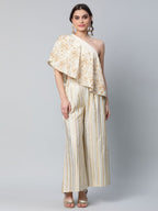 Ahalyaa Women Off White Crepe Floral Printed Top with Palazzos | Grocsy