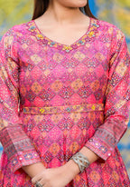 Functional Designer Dark Pink Dola Silk Anarkali suit with Dupatta - Ramya | Grocsy