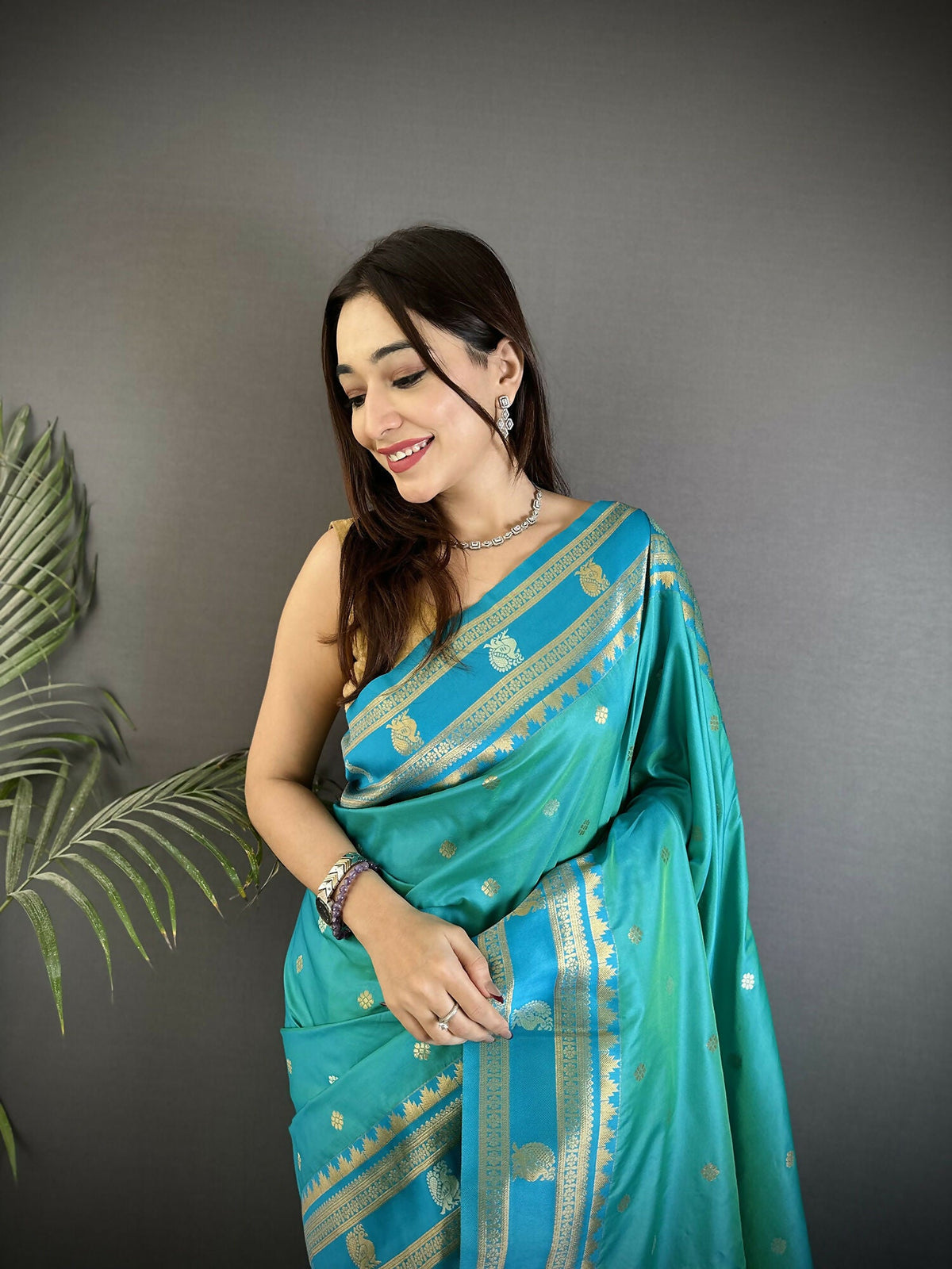 Joban Fashion Sea Green Banarasi Soft Silk Woven Saree | Grocsy
