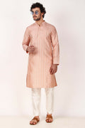 Pink Art Silk Woven Designer Men's Rajwadi Kurta Set - Mahotsav | Grocsy