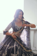 Eilara Appealing Dark Gray Net With Embroidered And Thread Zari Sequence Party Wear Lehenga Choli | Grocsy