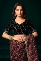 Joban Fashion Maroon Net Party Wear Sarees | Grocsy