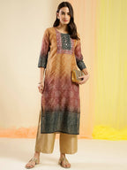 Orange Chinon Digital Printed With Hand Work Kurta - Himanshi | Grocsy