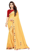 Vamika Yellow Sana Silk Diamond And Pom Pom Saree | Grocsy