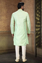 Raivat Ethnic Jacquard Art Silk Thread Work Kurta Pajama In Pista Green Colour | Grocsy