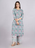 Vamika Printed Cotton Sky Blue Party Wear/Casual Wear Kurta Set/Suit | Grocsy