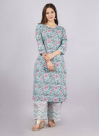 Vamika Printed Cotton Sky Blue Party Wear/Casual Wear Kurta Set/Suit | Grocsy