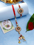 NVR Women & Men Set of 2 Gold-Toned Stone-Studded & Beaded Bhaiya Bhabi Rakhi With Roli Chawal & Chocolate | Grocsy