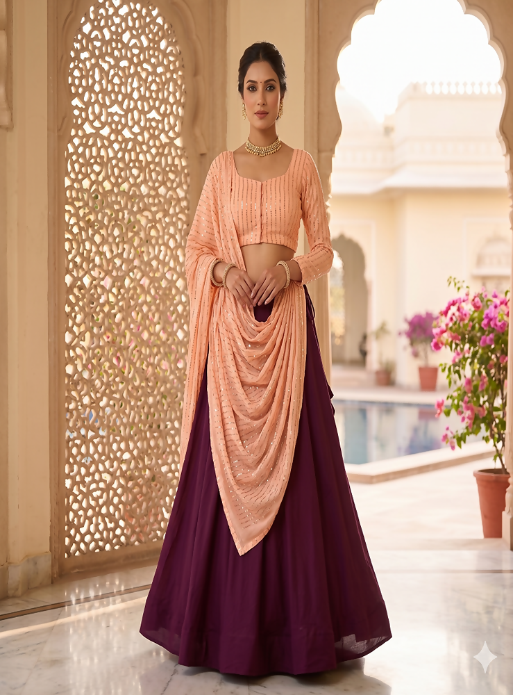 Teeya Creation Women's New Magenta Designer Lehenga Choli Set with Sequin Embroidery Work | Grocsy