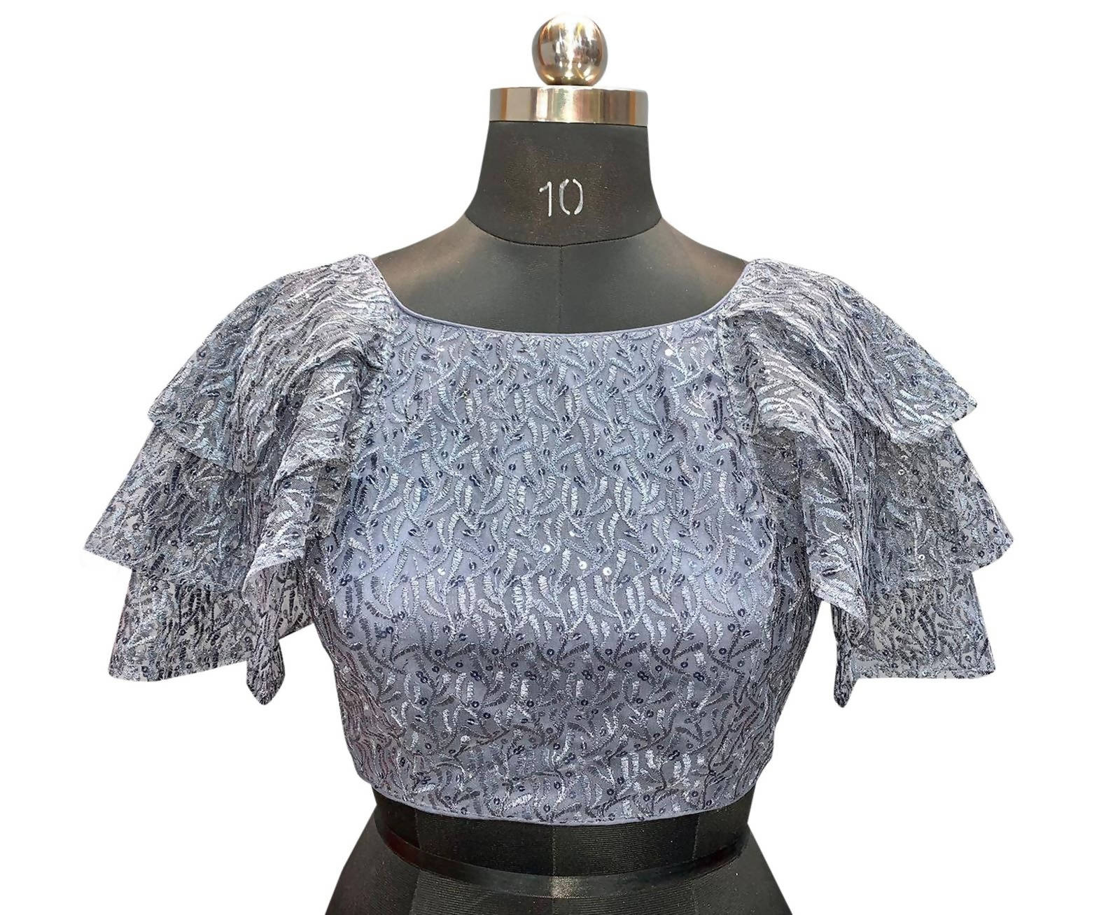 Vamika Grey Net Shifly Work Blouse | Grocsy