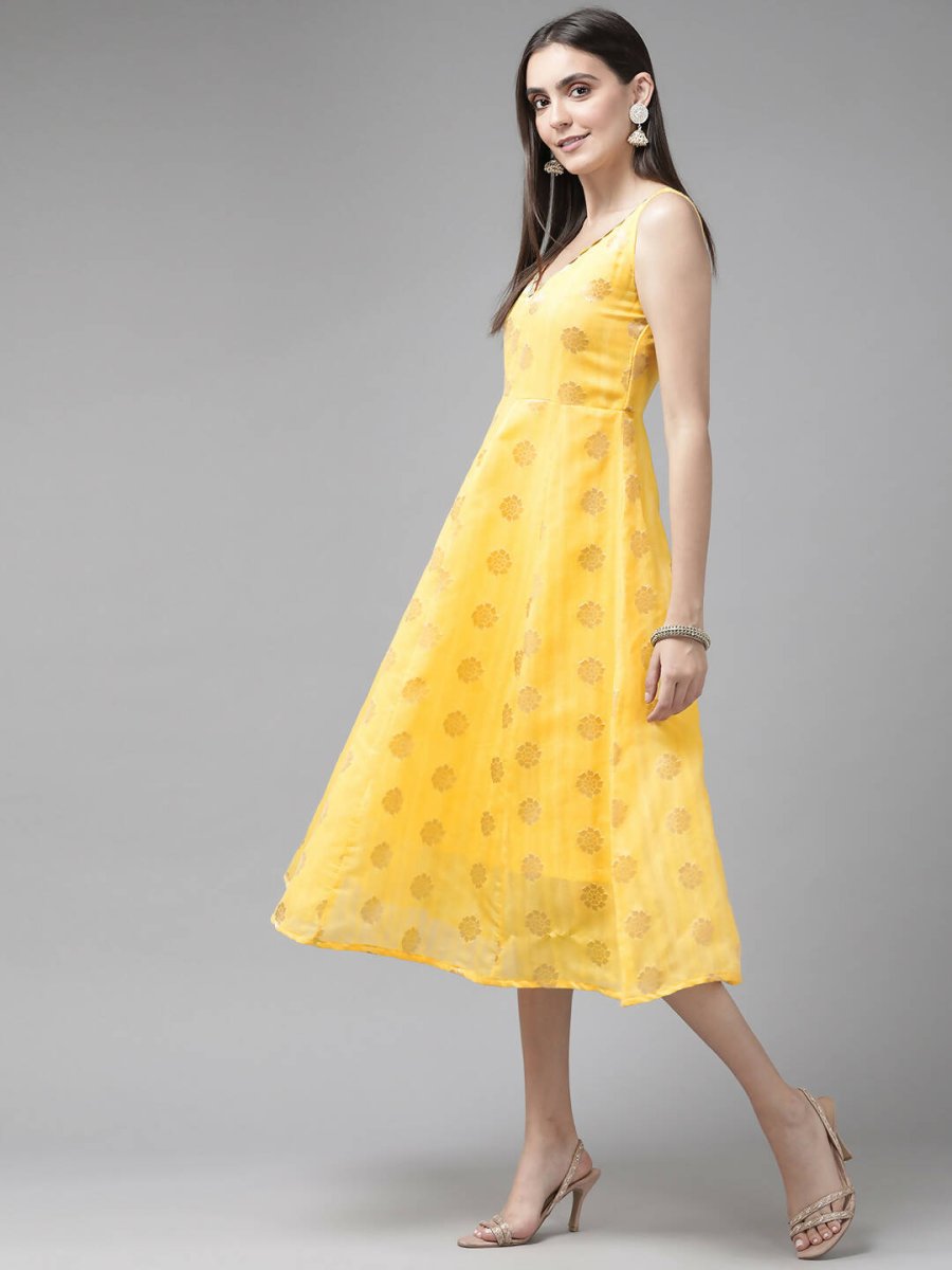 Ahalyaa Women's Traditional wear Dress - Yellow | Grocsy