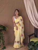 Vamsee Fana Yellow Georgette Silk Saree | Grocsy