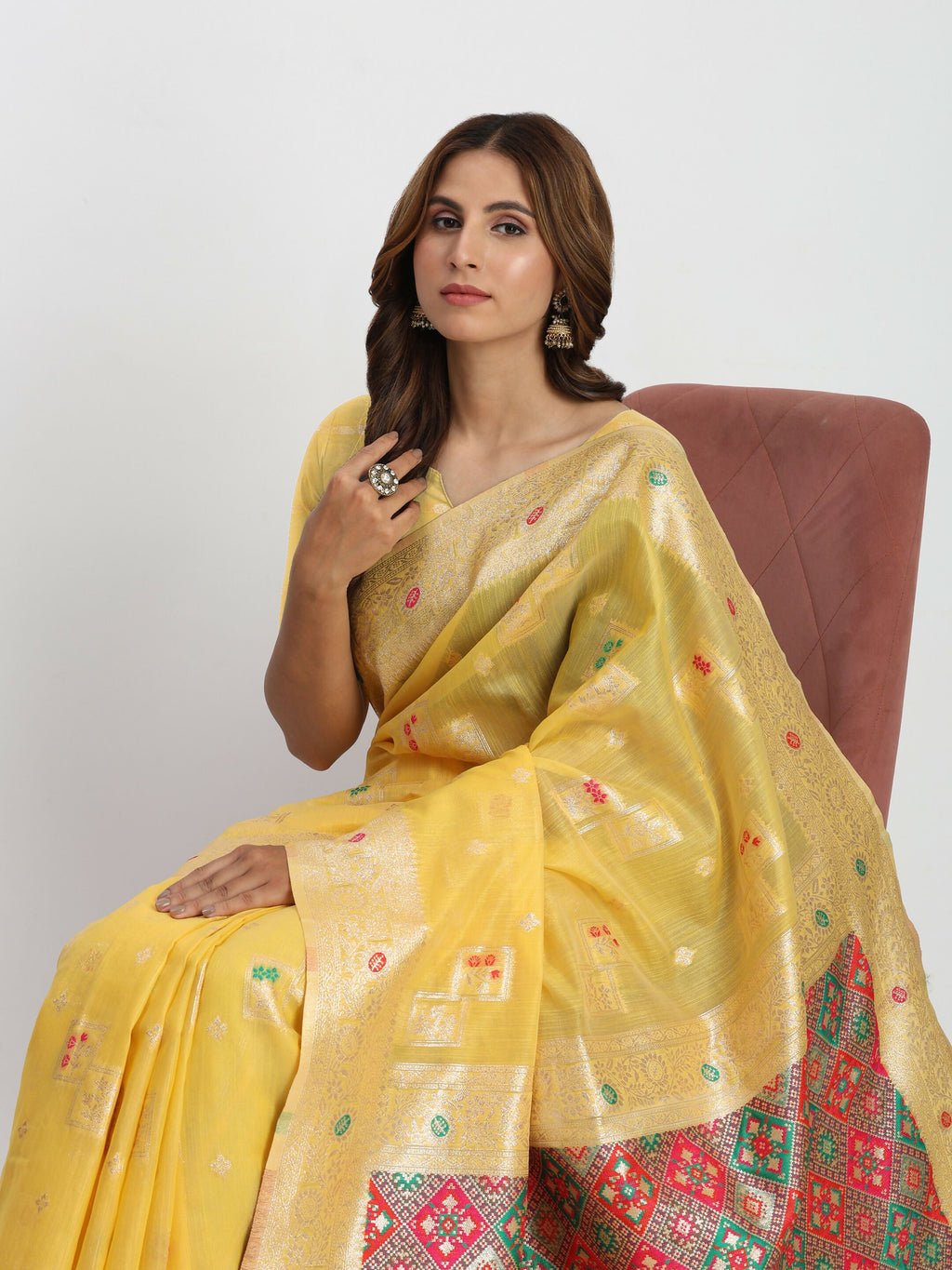 Shree Shyam Fashion Linen Cotton Yellow Saree | Grocsy