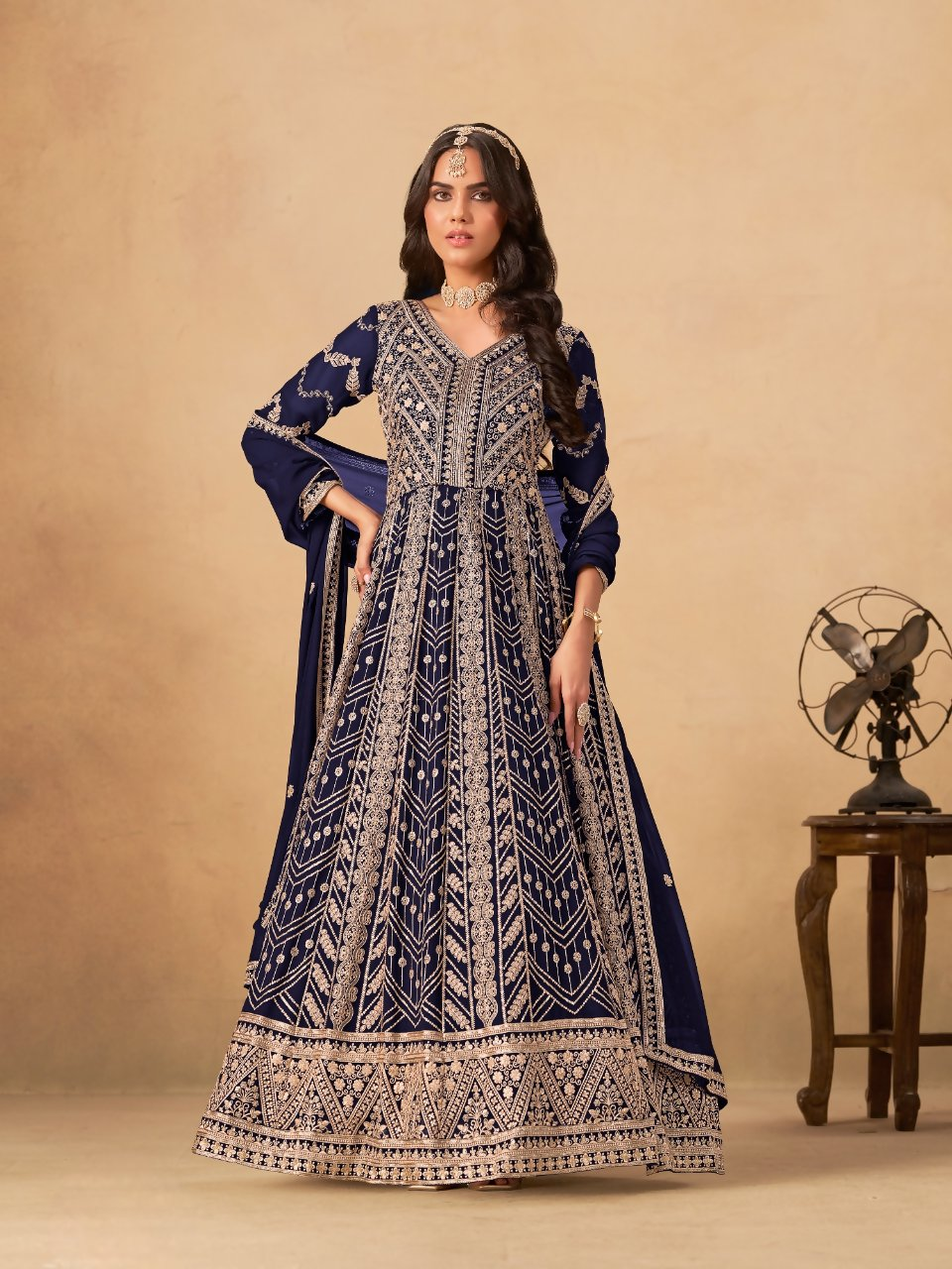 Anaita Navy Blue Faux Georgette Stitched Anarkali Suit with Heavy Embroidery Work | Grocsy