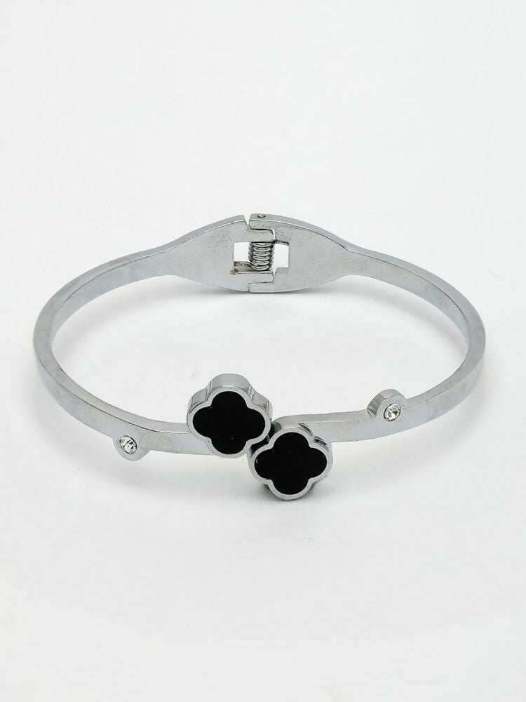 NVR Women Silver Plated Black Cuff Bracelet | Grocsy
