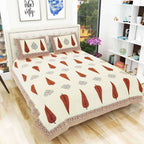 Queen Size 90x108 Inches Jaipuri Sanganeri Print Flat Bed Sheet Bedspread with 2 Pillowcases | Grocsy
