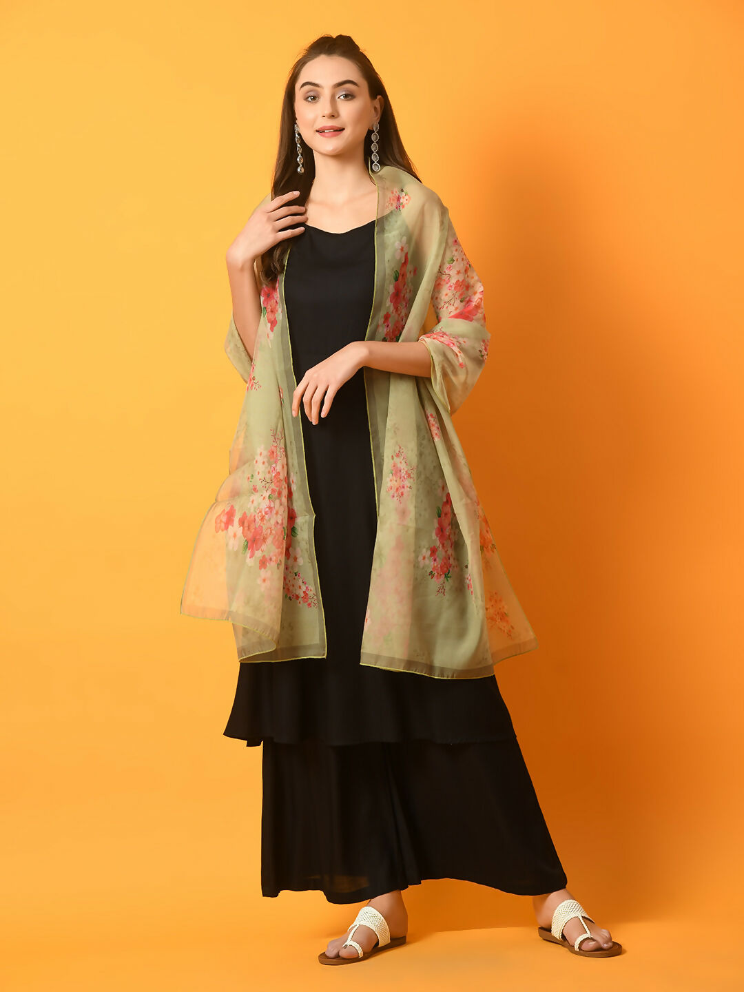 Myshka Women's Black Solid Anarkali Party Kurta Set With Printed Dupatta | Grocsy