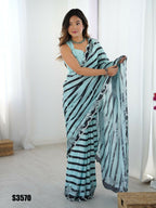 Sea Green Chinon Designer Digital Printed,Mirror Cut Work Saree - Manvika | Grocsy