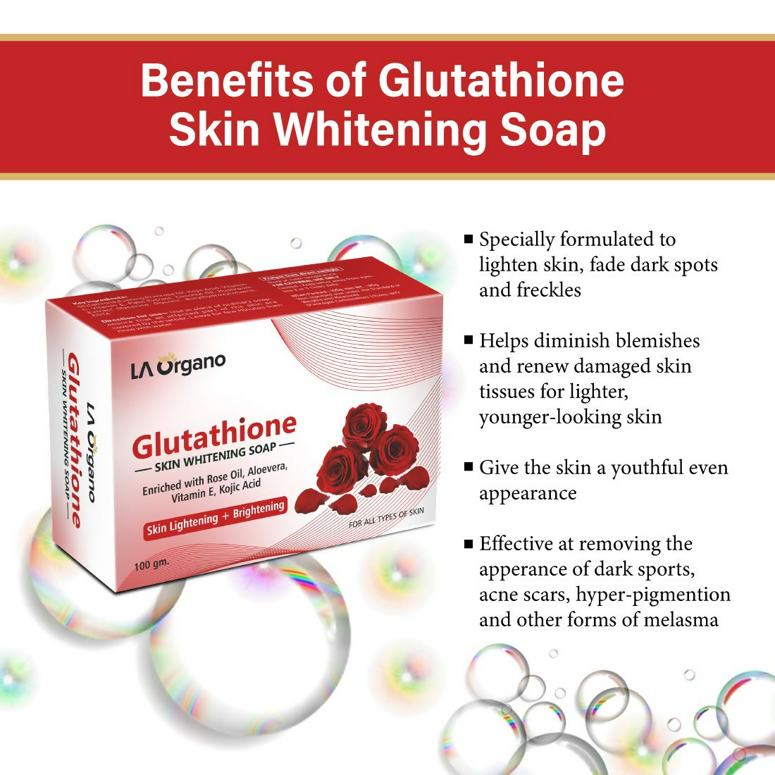 LA Organo Glutathione Rose Skin Lightening & Brightening Soap | Grocsy