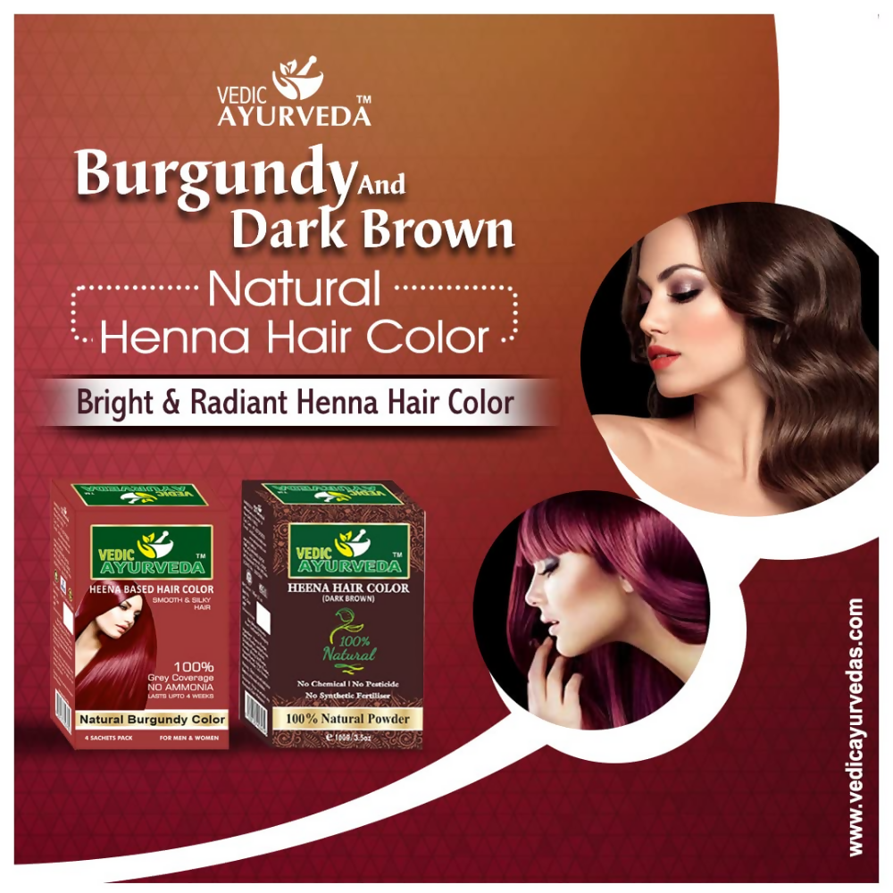 VedicAyurvedas No Ammonia Burgundy & Natural Henna Dark Brown Hair Color | Grocsy