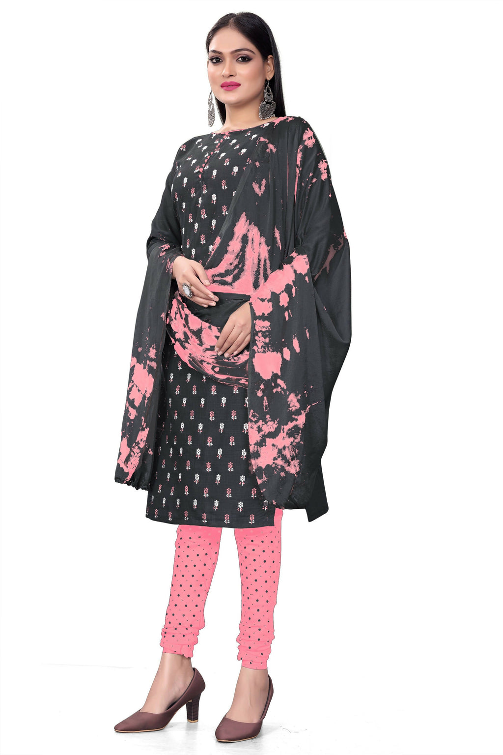 Black Slab cotton Printed Unstitched Dress Material - Tanvi | Grocsy