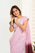 Joban Fashion Light Pink  Striped Linen Ready To Wear Saree With Unstitched Blouse | Grocsy