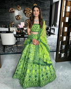 Jyoti Fashion Green 3MM Sequin Jari Embroidered Malai Satin Silk Lehenga Choli with Dupatta | Grocsy