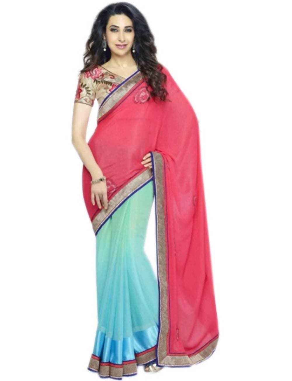 Vamika Karisha kapoor Multicolour Heavy work Blouse Saree | Grocsy