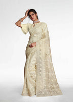 Vamsee White Organza Saree | Grocsy