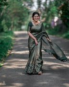 DEIANA'S Beautiful Designer Golden zari Soft Lichi Silk Saree - Green | Grocsy