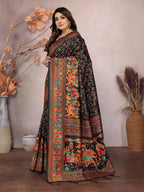 Joban Fashion Black Meena Weaves Pashmina Sarees | Grocsy