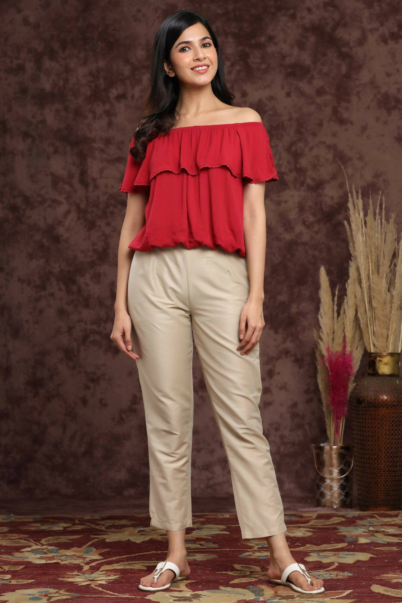 Juniper Women Sandgrey Poly Silk Solid Slim Fit Pant/Slim Pant | Grocsy