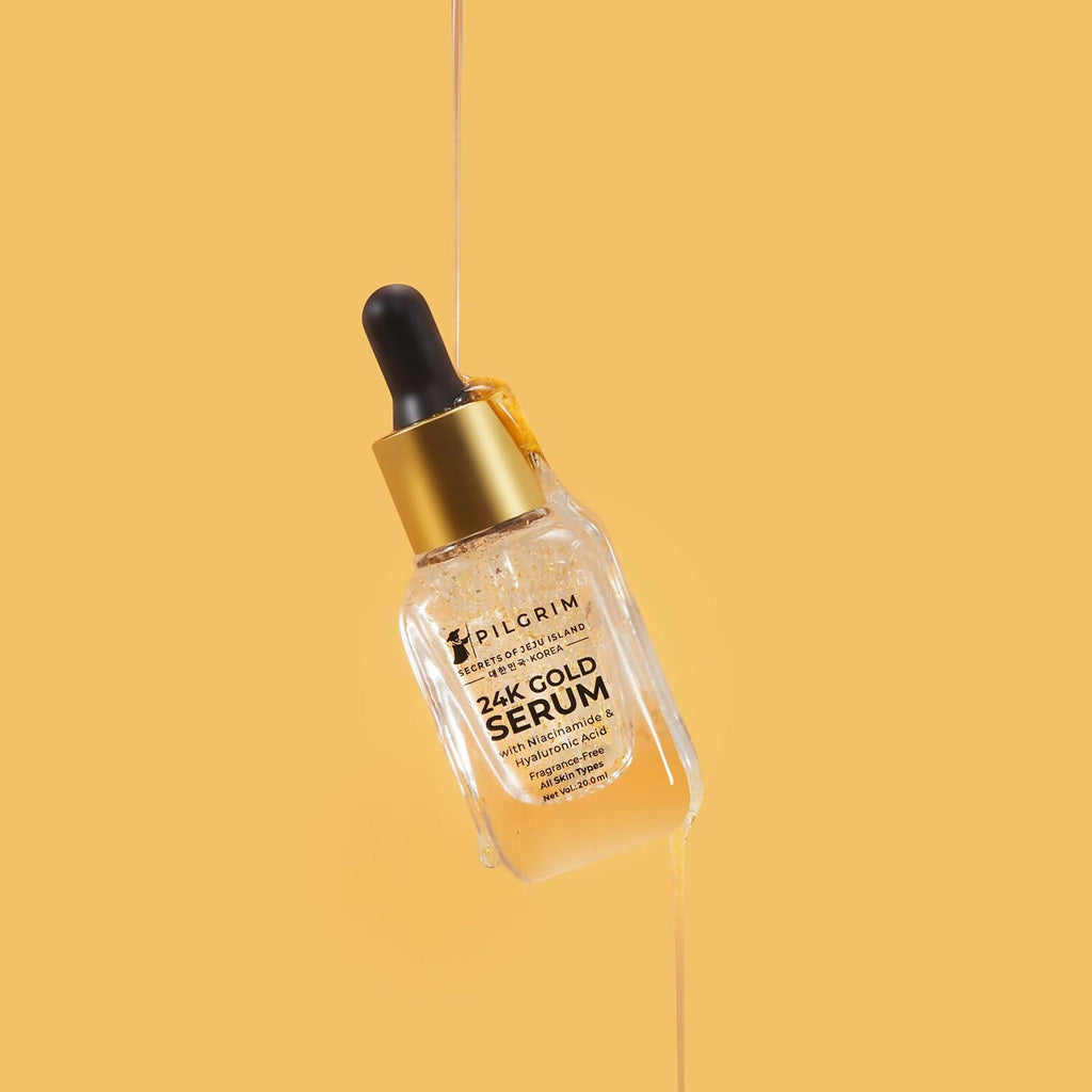 Pilgrim 24K Gold Face Serum With Niacinamide & Hyaluronic Acid, Dewy Primer For Face Make-Up - Korean Skin Care | Grocsy