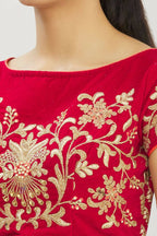 Red Velvet Semi-Stitched Wedding Bridal Lehenga - Nimaya | Grocsy
