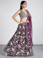 House of Panchhi Burgundy Net heavy Sequinse embroidery Semi-Stitched Lehenga choli & Dupatta | Grocsy