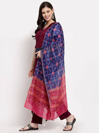 Myshka Women's burgundy Cotton Solid Half Sleeve Collar Neck Casual Kurta Pant Dupatta Set | Grocsy